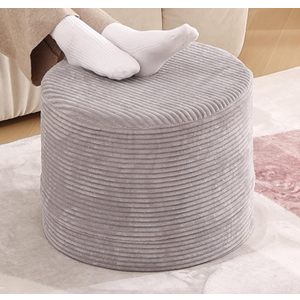 LITA Round Stuffed Pouf Ottoman, Velvet Poufs with High-Density Foam Filling and Washable Cover, Furry and Fluffy Bean Bag Foot Stools Ottoman for Living Room, Bedroom, Office, Grey