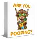 Hawaii Highland Cow Bathroom Decor: Are You Pooping 5.5"x5.5" Funny Wooden Box Decorations Sign for Summer House Home Desk Table Shelf