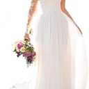Findlovewedding Wedding Dresses for Bride with Lace Appliques Chiffon A Line Women Dress Long Sleeves Beach Bride Dress (White), Size 6
