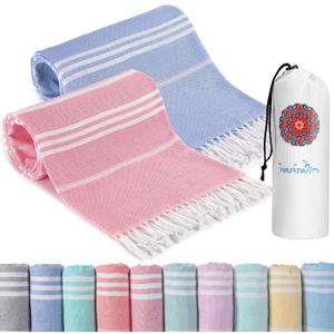 2 Packs Turkish Beach Towels Vacation Essentials Quick Dry Sand Free Soft Absorbent Extra Large Xl Big Blanket Adult Oversized Bath Pool Swim Towel Lightweight Thin Sandless Compact No Sand Packabl
