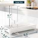 Plastic Sink Caddy, Rustproof Sponge Holder for Kitchen Sink with 304 Stainless-Steel Brush Holder, Countertop Rack Organizer with Raised Ridges & Silicone Drain Tube (Cream White, Large)