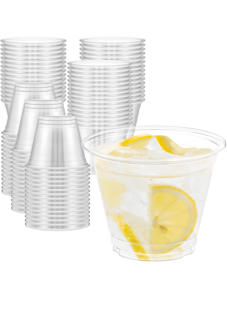 100 Pack 9 oz Clear Plastic Cups, Sturdy & Food Safe Disposable Plastic Cups for Wine Cocktail Punch