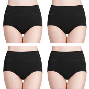 Wirarpa Women's Cotton Underwear High Waisted Ladies Panties Full Coverage Briefs 4 Pack (Regular & Plus Size) (Large, Black - Set 3)