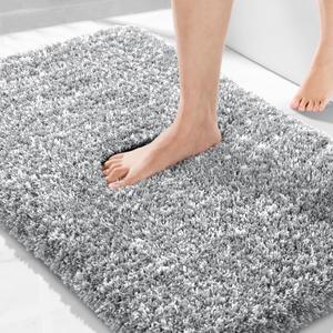 Yimobra Bathroom Rugs Non Slip Washable 36x24, Ultra Soft and Water Absorbent Bath Mats, Plush Fluffy Shower Mat Outside, Luxury Microfiber Thick Matts for Bathroom Floor/Tub, Light Gray and White (36" x 24", Light Gray and White)