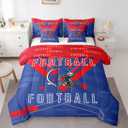 Feelyou Football 7 Pieces Comforter Sets Twin Size Rugby Sports Bedding Set for All Season Football City Bed in a Bag with Comforter, Sheets, Pillowcases & Cushion Cover (Red Blue)