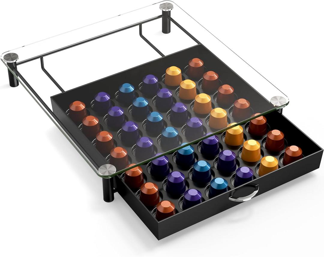 DecoBrothers Tempered Glass Coffee Pod Drawer Compatible with Nespresso Original Line, 42 Capsules