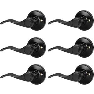 Gobrico Left Handed One-Sided 6 Pack Dummy Levers, No-Turning Door Handles in Matte Black, Wave Style Door Knob