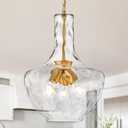 Modern 3-Light Gold Pendant Light Hammered Glass Kitchen Island Light Large Glass Pendant Lights Over Sink Brass Hand-Blown Glass Hanging Light for Kitchen Dining Room Hallway Entrance, 17.7in