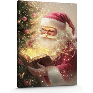 GSPQAZ Santa Claus Reading Christmas Wall Art - Magical Holiday Canvas Print for Festive Vintage Decor 16x24inch-Unframed (5)