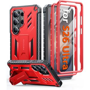 FNTCASE for Samsung Galaxy S26-Ultra Case: [Built-in Screen Protector & Kickstand] [2 Front Frames] [Military-Grade Drop Protection] Heavy Duty Shockproof Rugged TPU Case Full Body Protective Red