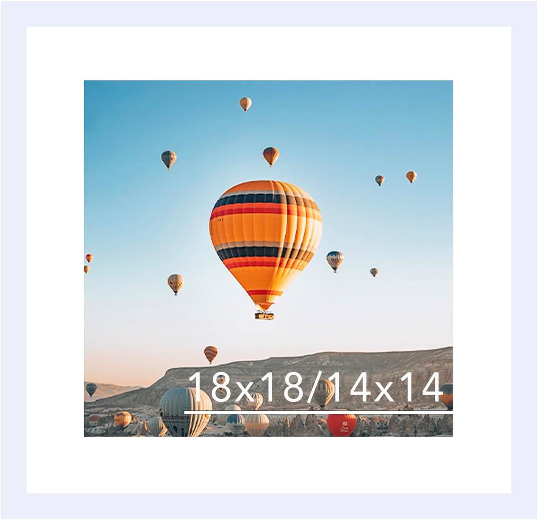 JCJMY 18x18 Picture Frame White with 14x14 Mat, Display Photo 14x14 with Mat or 18 x 18 Without Mat, Wall Hanging Large 18x18 Poster Frame with Shatter Resistant Plexiglass, White