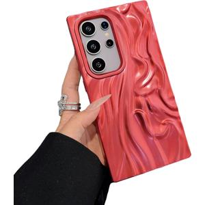 Caseative for Samsung Galaxy S24 Ultra Case,Pleated Water Ripple Chrome Wave Pattern Soft Phone Case (Red,S24 Ultra)