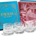 GLASSIQUE CADEAU Vintage Art Deco 1920s Lowball Cocktail Glasses | Set of 4 | 9 oz Crystal Old Fashioned Glassware for Drinking Classic Bar Drinks | Heavy Base Short Rocks Tumblers for Women
