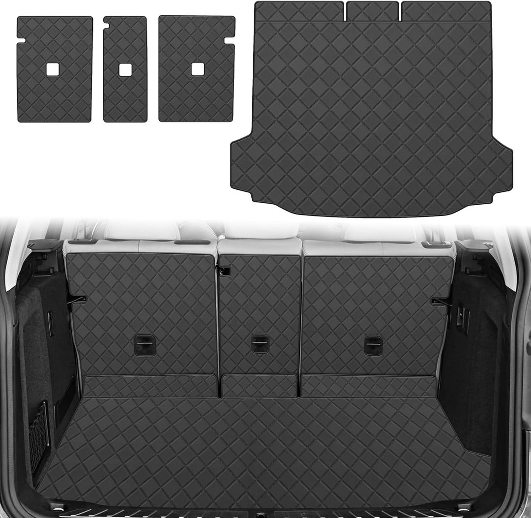 Trunk Mat & Backrest Mat Fit for 2018-2024 BMW X3 - Custom Fit PU Leather Cargo Liner with Back Seat Cover Protector - All Weather Cargo Mats X3 Accessories (Black Rhombus)
