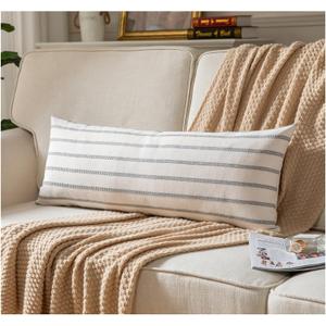 Boho Lumbar Throw Pillow Cover 14X36 Long Soft Farmhouse Decorative Couch Pillow Cases Grey Striped Body Pillow Covers Neutral Cushion Covers for Sofa Bed Living Room Home Decor Pack of 1