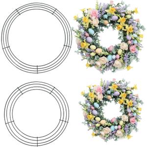 Wire Wreath Frame, 2 Pack Metal Wreath Form Frame, Dark Green Round Wire Wreath Rings for St Patricks Day Easter DIY Craft Home Decor Indoor Outdoor Holiday Party Decorations Supplies (14+16inch) (12 Inch and 14 Inch)
