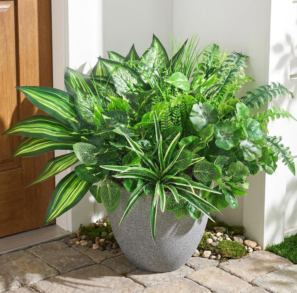 Waipfaru Artificial Plants Outdoor UV Resistant, Realistic Fake Plants Artificial Greenery, Large Bunches Faux Plants for Indoor Outdoor Porch Patio Garden Spring Summer Home Decor (Large, 10pcs)