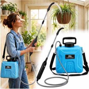 High Reach Plant Waterer with Spray Can - Electric Water Sprayer with Telescopic Wand and Water Hose, 180 Adjustable Nozzle 5L Watering Can for High Hanging Plants