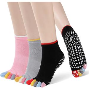 CaiDieNu Yoga Socks for Women, Non Slip Full Toe Socks with Grips for Pilates Barre Dance Ballet Hospital, 3 Pairs (6-8) CaiDieNu Yoga Socks for Women, Non Slip Full Toe Socks with Grips for Pilates Barre Dance Ballet Hospital, 3 Pairs (6-8)