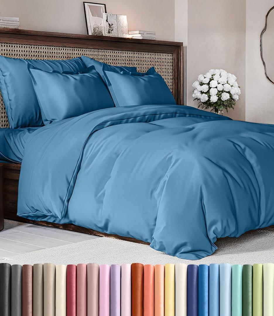Duvet Cover Full Size Set - Extra Soft Full Duvet Cover 80" x 90" with 2 Pillow Shams - Hotel Luxury, Easy Care & Fade Free w/ Zipper Closures & Ties - All Season, Comfy and Breathable (Denim Blue)