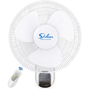 Simple Deluxe 16 Inch Wall Mount Fan with Remote Control, 3 Oscillating Modes, 3 Speed, Timer1 Pack