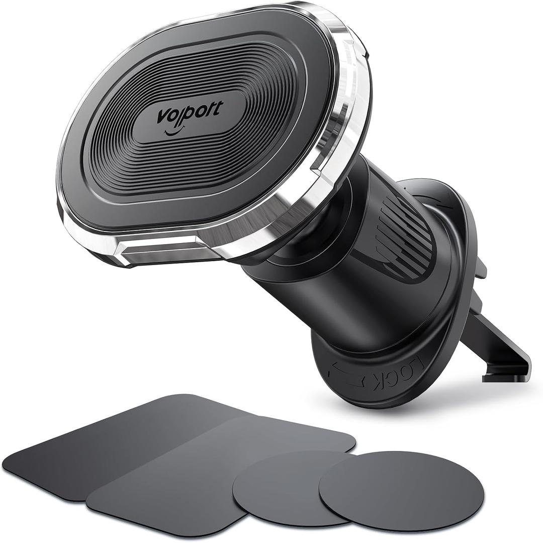 volport Magnetic Phone Mount for Car Vent: [Strong Magnet Clip Hook] Air Vent Holder for iPhone 16/15/14/13/12 Pro Max Plus Samsung S24 Ultra S24+ All Cell Phone & Tablets (Sliver)
