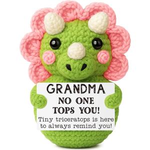 Xinezaa Mothers Day Birthday Gift for Grandma from Granddaughter Grandson, Mini Crochet Triceratops with Pun Sign, Cute Handmade Dinosaur Grandma Birthday Keepsake