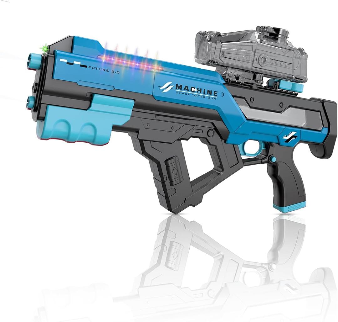Electric Water Gun with LED Chasing Lights, 35 FT, Automatic & Manual Dual Mode High Powered High Capacity Squirt Guns for Adult Kid (Blue)