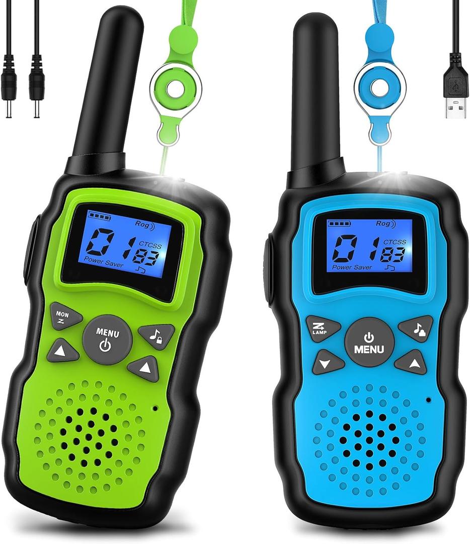 Wishouse Rechargeable Walkie Talkies for Kids Long Range with USB Charger,Outdoor Camping Games with Flashlight Indoor Fun Army Toys for Boys Girls Family,Xmas Birthday Gift for 3-12 Year Old Children (Blue Green)