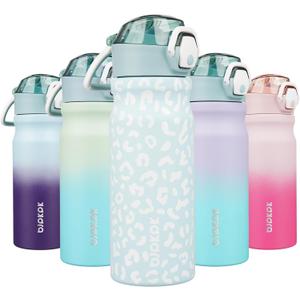 BJPKPK Insulated Water Bottle 18oz Stainless Steel Water Bottles With Straw And Carry Handle Double Wall Metal Thermos,Light Blue Leopard