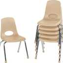 FDP 14" School Stack Chair, Stacking Student Seat with Chromed Steel Legs and Ball Glides For In-Home Learning or Classroom - Sand (6-Pack), 10363-SD