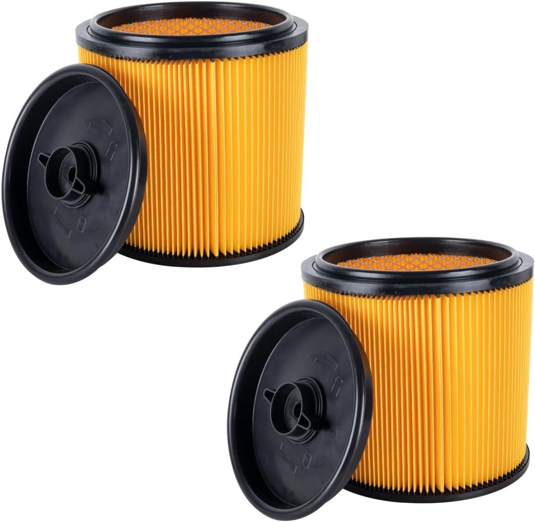2 Pack Standard Cartridge Filter & Retainer Kit, Compatible with Vacmaster VCFS & Hart ShopVacs, Universal Fit for Most 5-20 Gallon Wet/Dry Vacuum Cleaners