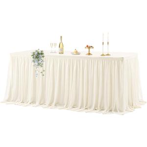 Wish Care Ivory Tulle Tablecloth for 6 Foot Rectangle Tables Stretch Fitted Rectangular Table Cloths Wrinkle Free Ruffle Elastic Table Cover Tutu Skirt for Wedding Birthday Party Baby Shower Cake