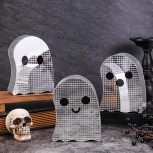 Whaline 3Pcs Halloween Disco Ghost Decor 6 Inch Cute Ghost Disco Ball Table Centerpieces Mosaic Spooky Tiered Tray Decor for Home Kitchen Holiday Set