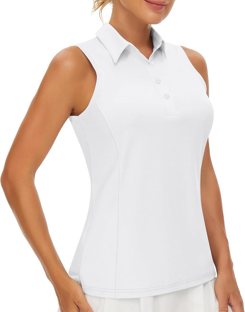 Casei Women's Sleeveless Golf Polo Shirts UPF 50+ Quick Dry Collared Polo Shirts Athletic Tank Tops Shirts (XX-Large, Pure White)