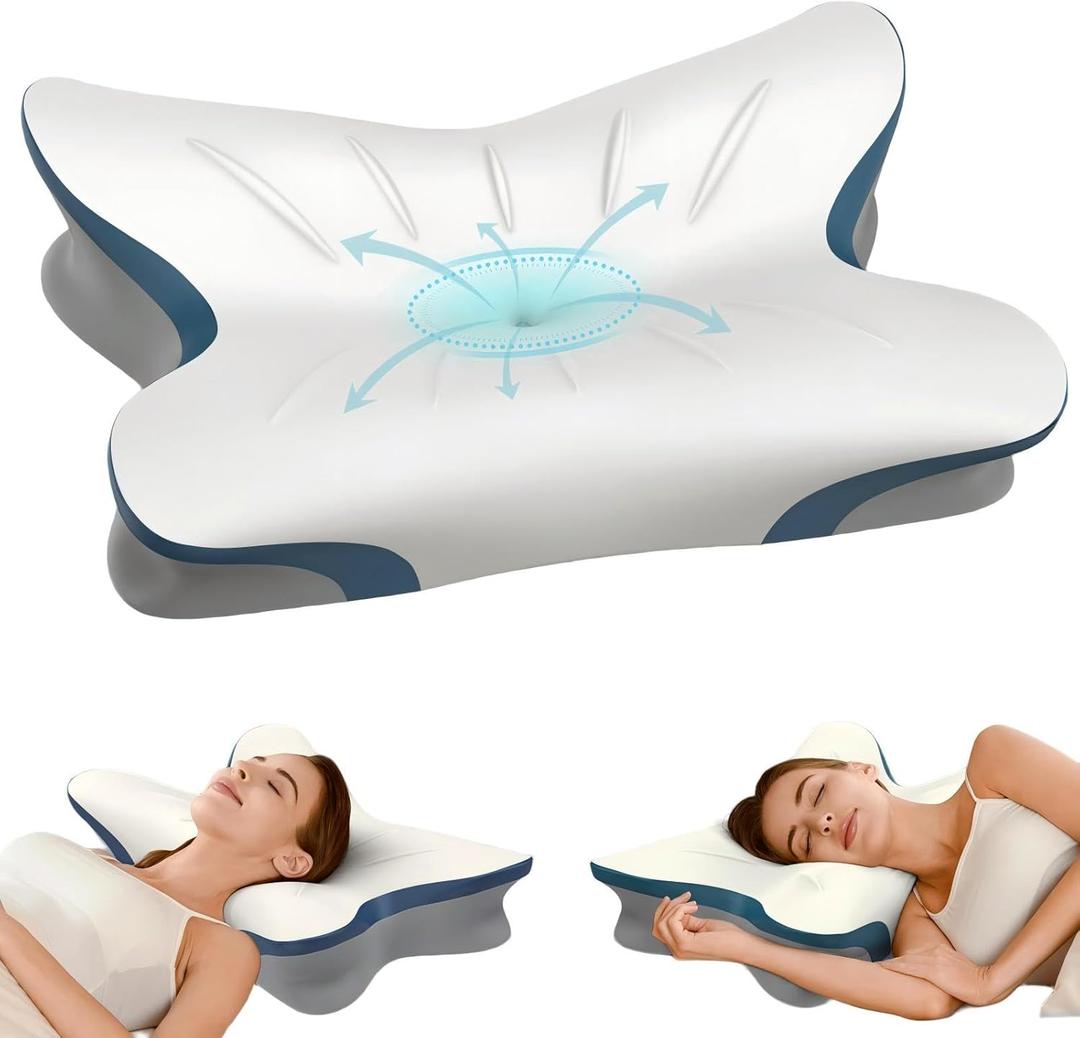 Cervical Pillow for Neck Pain Relief - Ergonomic Neck Pillow for Sleeping Contour Memory Foam Pillows with Cooling Pillowcase, Orthopedic Bed Pillow for Side Back Stomach Sleepers (White)