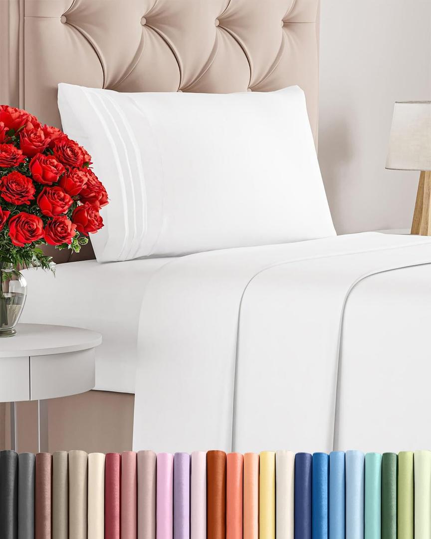 CGK Unlimited Twin XL Size 3 Piece Sheet Set - Comfy Breathable & Cooling Bed Sheets Set - Hotel Luxury Bedding for Women, Men, Kids, Teens, Boys & Girls - Deep Pockets, Ultra-Soft, Wrinkle Free - Oeko-Tex - White