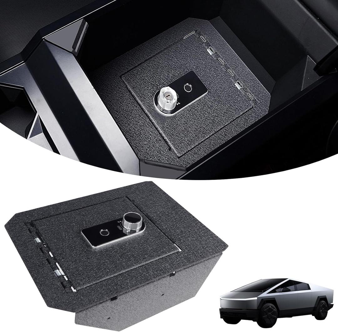 Fazil Fingerprint Center Console Safe Lock Box for Telsa Cybertruck 2024 2025,Carbon Steel Pickup Gun Safe Vault Console Storage Interior Organizer for Cybertruck Accessories