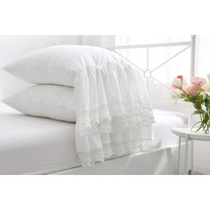 Ivory White Pillowcases with Eyelet Crocheted Lace Ruffles Pillow Shams Cotton Queen Size 20"X30" 2-Pack