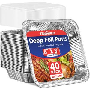 40 Pack 8x8 Aluminum Foil Pans with Clear Plastic Lids - Square Baking Cake Pans Disposable - to Go Food Container, Aluminum Tray, Perfect for 8'' Air Fryer