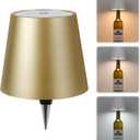 Wireless Bottle Lamp,Wireless Liquor Bottle Lamps Shade for Any Bottle,Rechargeable 3 Color Stepless Dimming LED Wine Lights,Touch Control Desk Kit for bar & Restaurant - Gold