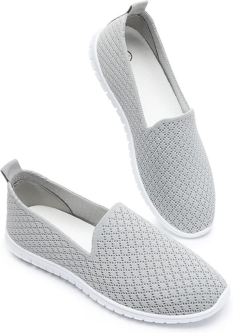 Babudog Women's Mesh Flats Shoes Breathable Slip on Shoes Casual Black and White Flats Comfortable Walking Shoes (Grey, US 10)