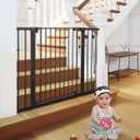 COMOMY 36" Extra Tall Baby Gate for Stairs Doorways, Fits Openings 29.5" to 46" Wide, Auto Close Extra Wide Dog Gate for House, Pressure Mounted Easy Walk Through Pet Gate with Door, Black