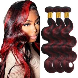Burgundy Human Hair Bundles Ombre Body Wave Bundle 24 24 24 Inch Unprocessed Virgin Same Length 2 Tone Black Mixed With 99J Red Bundles Hair Extensions