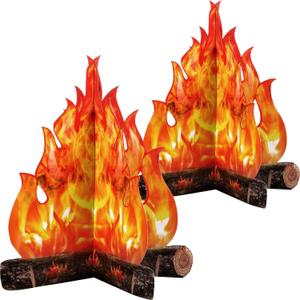 Boao 2 Set Fake Fire Fake Flame Camping Decoration 3D Cardboard Campfire Centerpiece Artificial Flames Campfire Party Decoration for Camp Bachelorette Christmas Party(16 x 13 Inch,Gold Orange)