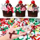 400 Pieces Christmas Mini Bows Small Satin Ribbon Bows Glitter Bows Bowknot for Wedding Birthday Party Decoration Wrapping Craft Supplies, 6 Colors