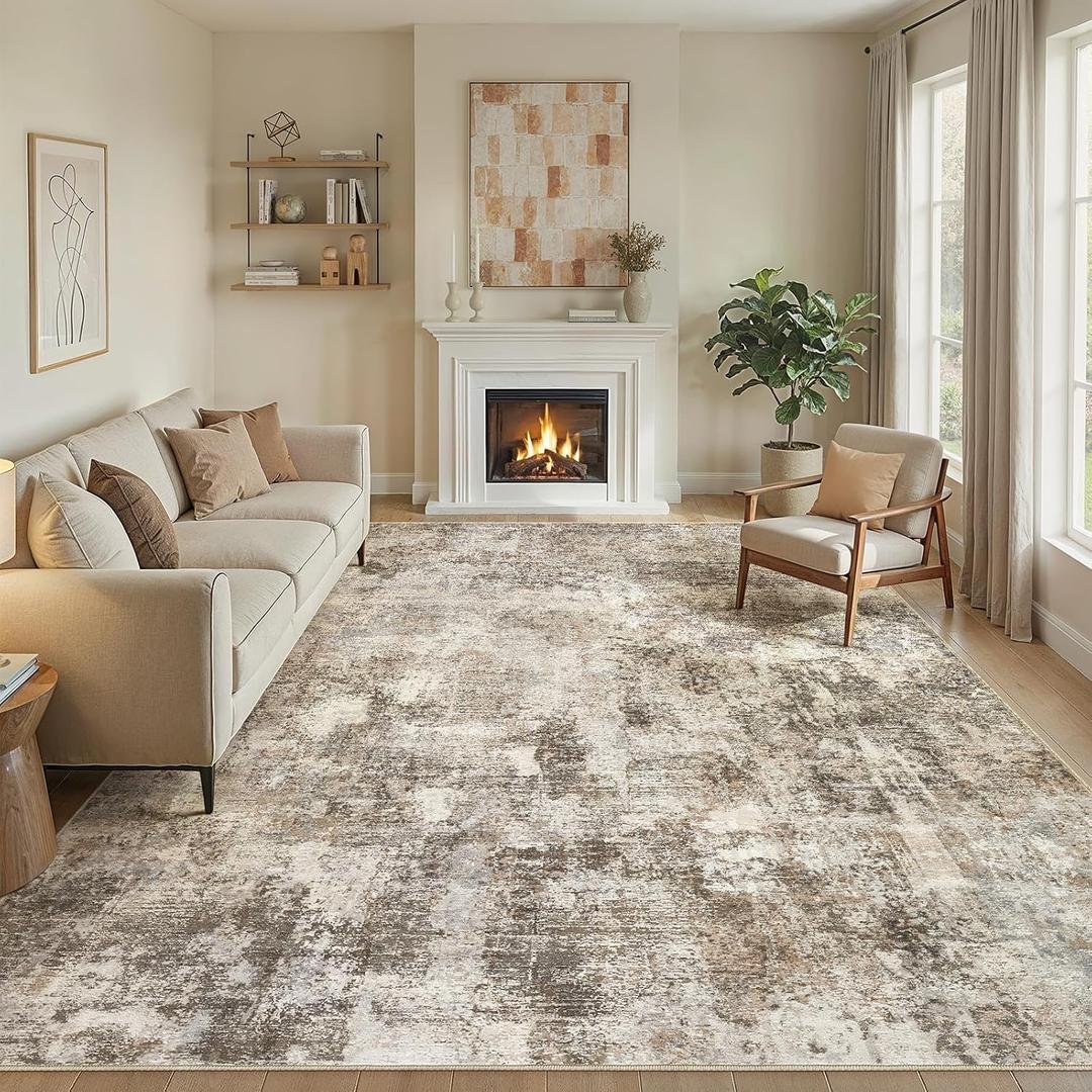WITSHOCK 9x13 Area Rug Washable Abstract Rugs for Living Room Dark Brown
