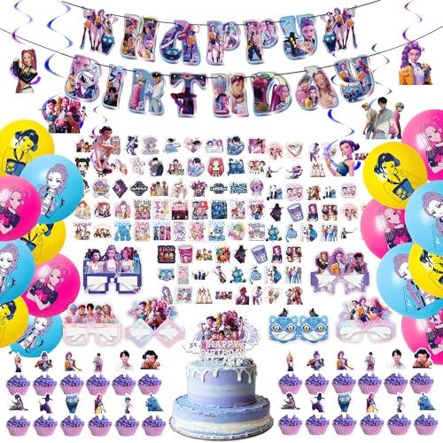 157Pcs Birthday Decorations Set,Party Supplies Set Include Banner,Backdrop,Balloons,Hanging Swirls,Cake Cupcake Toppers,Sticker for Boys Girls Kids Theme Party