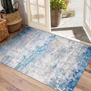 Modern Abstract 2x3 Area Rug Non Slip Non Shedding Low Pile Stain Resistant Rug for Entryway Kitchen Bedroom,Blue/Grey