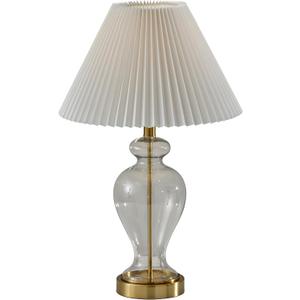Adesso Table Lamp with Glass Base, Brass Accents, and Pleated White Fabric Lampshade  Bedside Table, Home Office Lighting, or Living Room Decor, 26 x 15